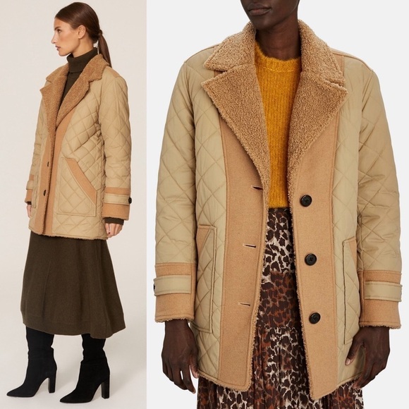 DEREK LAM 70s Reversible Wool Blend Quilted Faux Shearling Oversized Barn Coat 6 - Picture 9 of 17